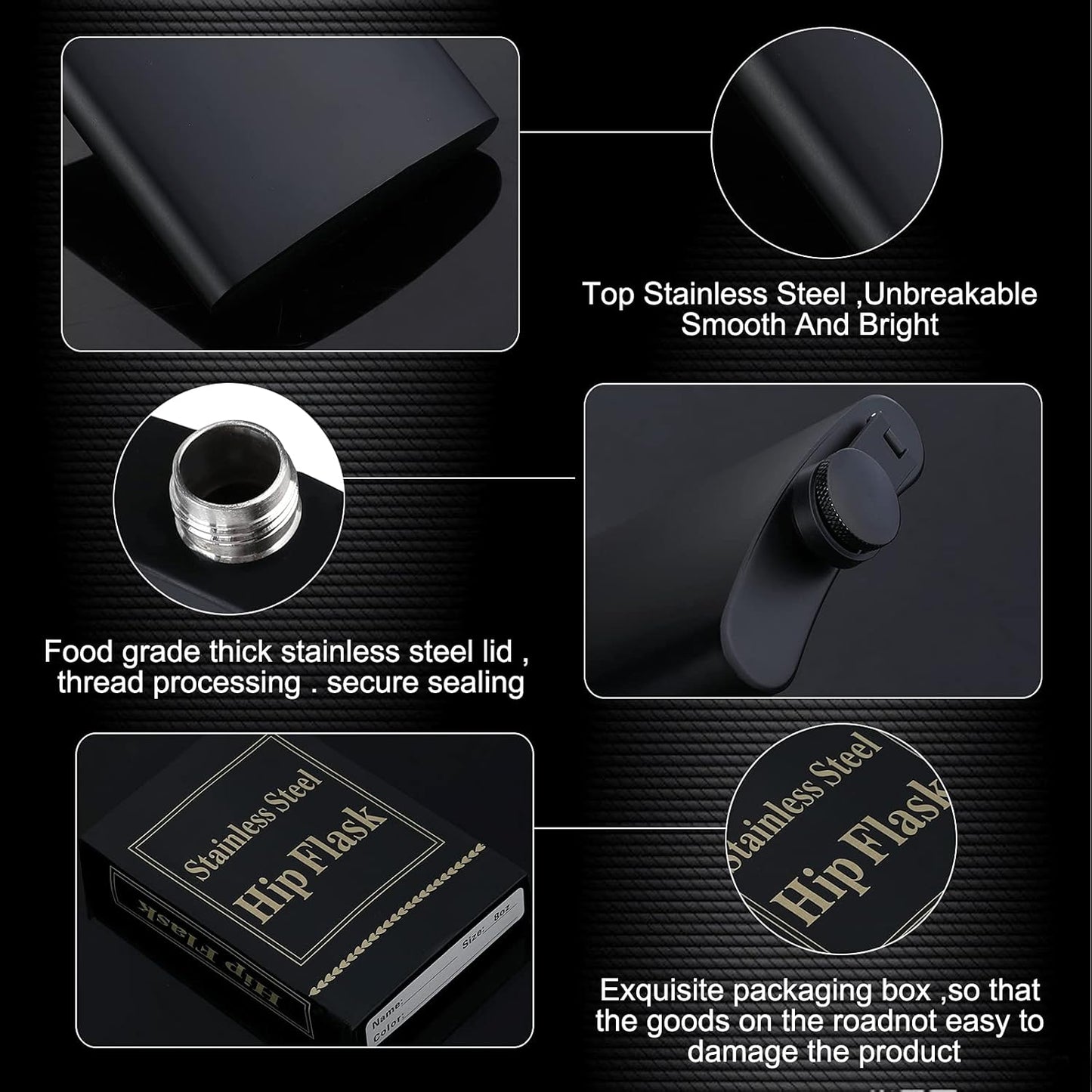 Matte Black Hip Flask